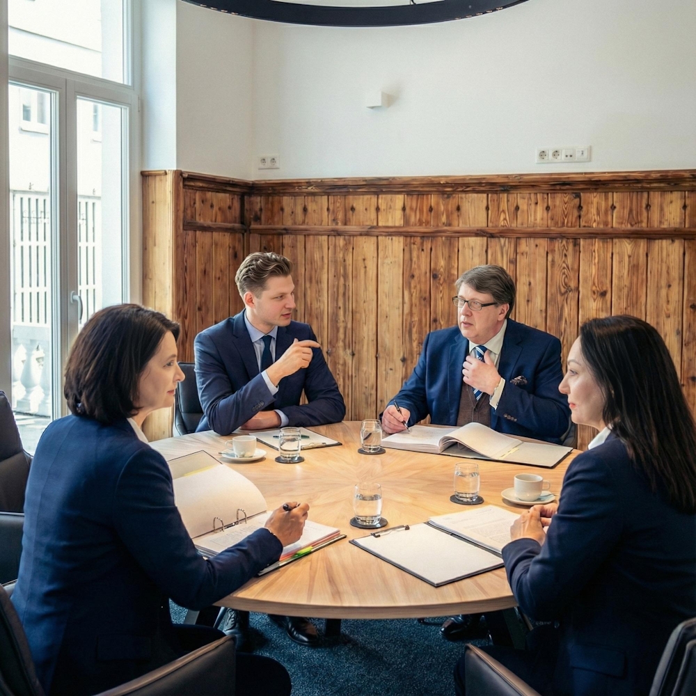 Alle Anwälte sitzen im Besprechungsraum in Gütersloh